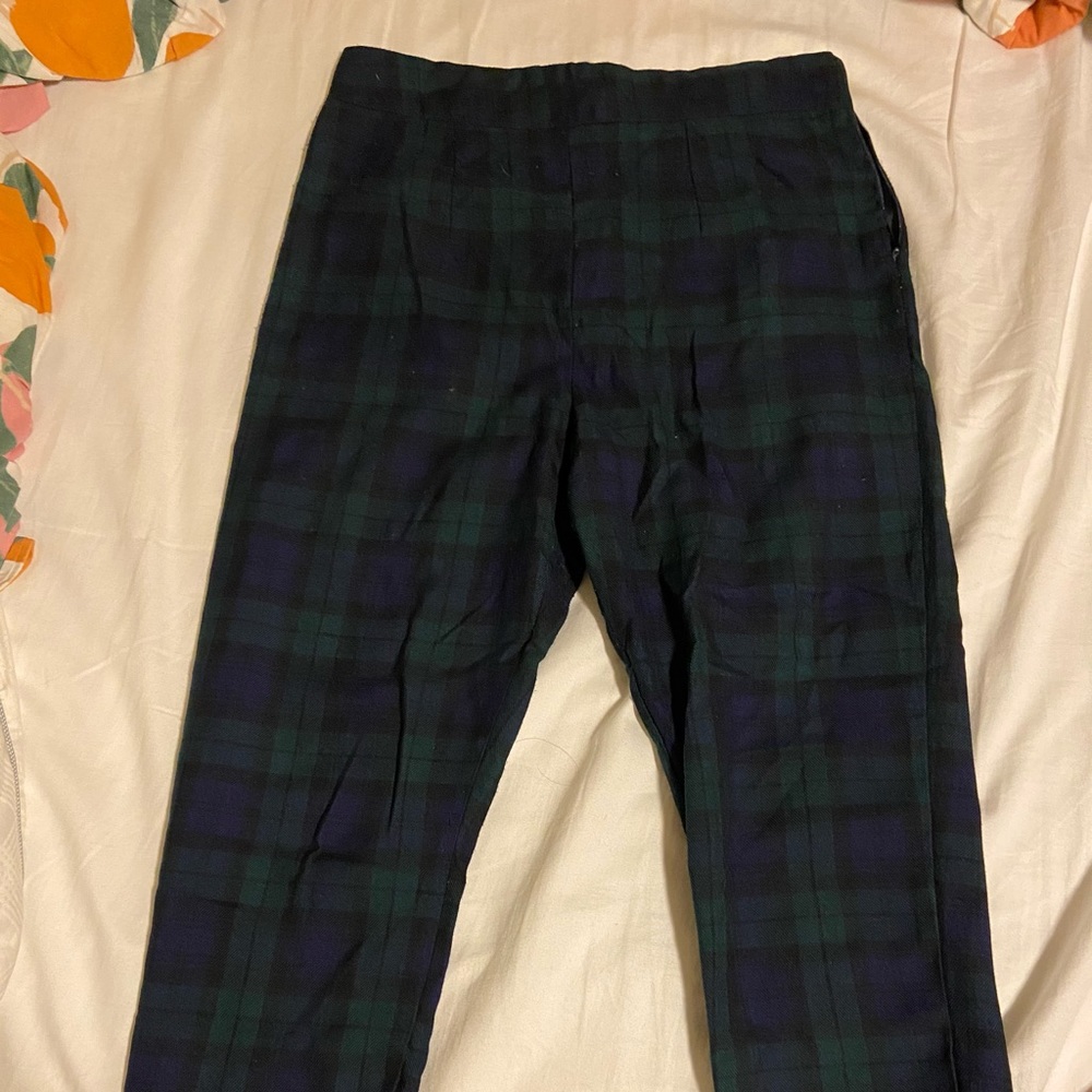 Green plaid high waisted pants